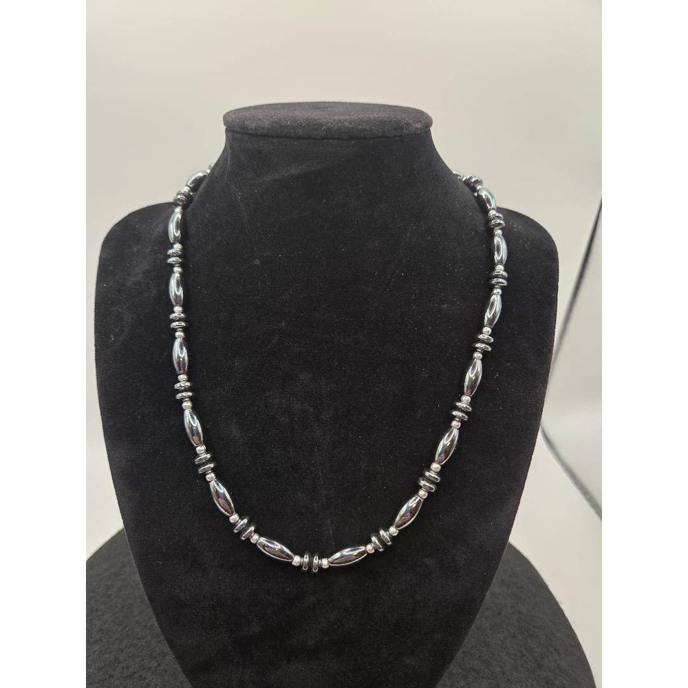 Black Hematite Metallic Elongated Oval Beads Necklace